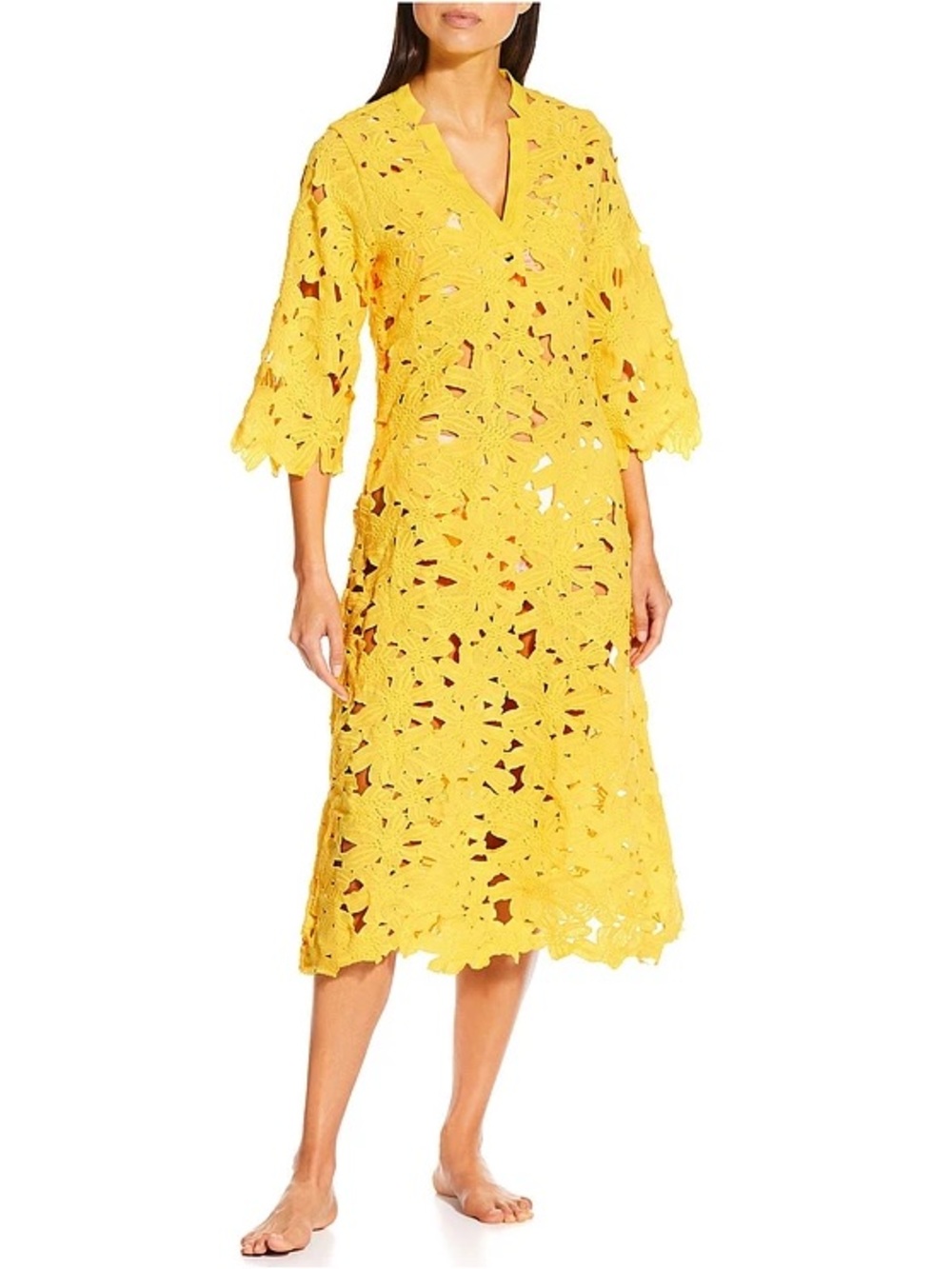 NWT Antonio Melani Yellow Three Dimensional Flowers Dress Swim Cover-Up Size S